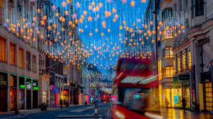 Regent Street in London decorated with Union Jack flags