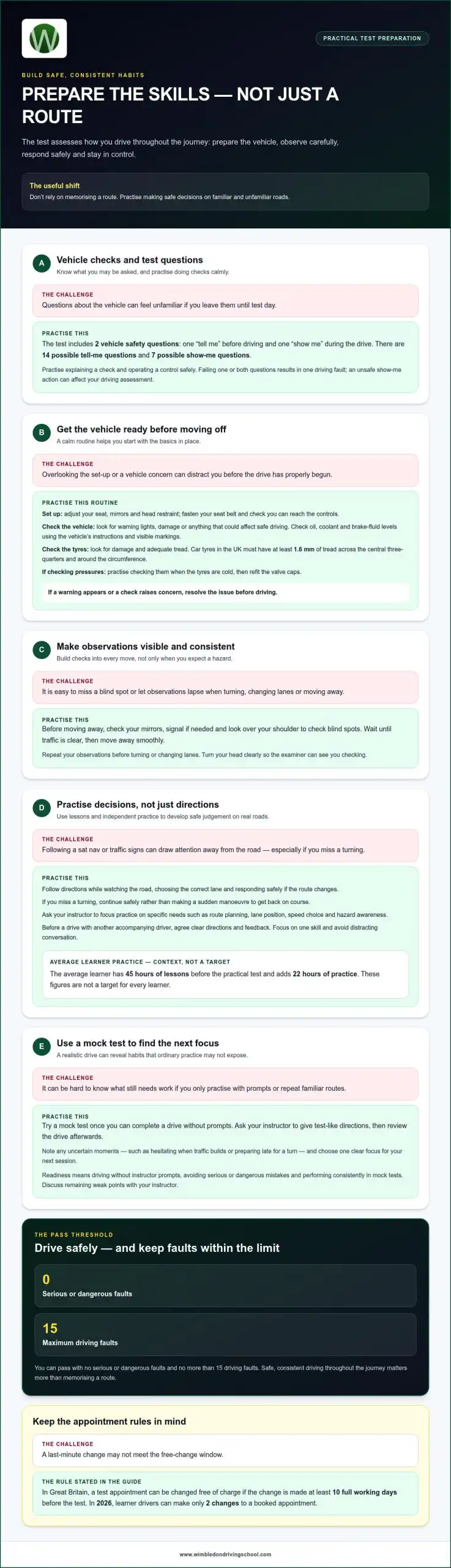 What to practise before a driving test, from checks to manoeuvres